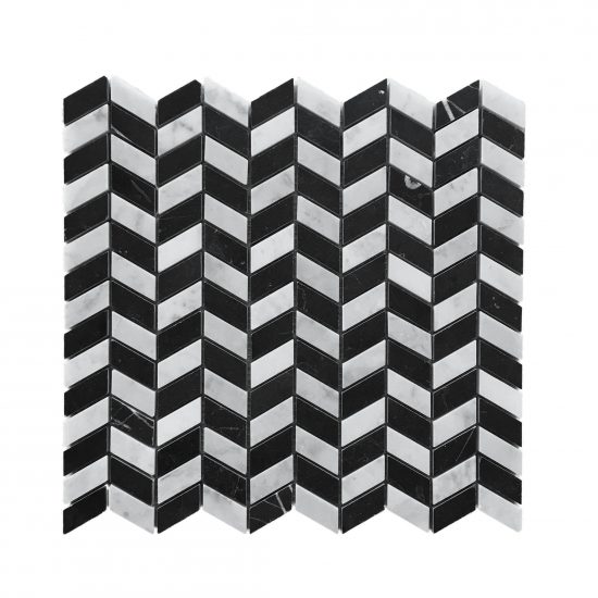 Mini Chevron Carrara and Nero Marquina Mosaic image