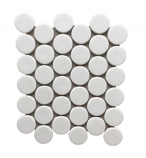 XL Glass Matt White Penny Round Mosaic image