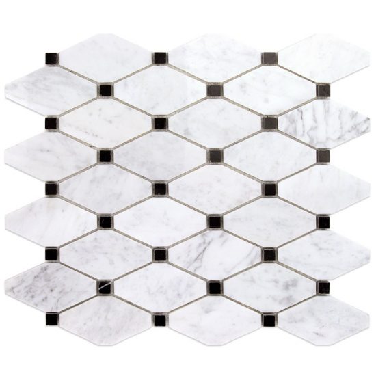 Carrara Long Octagon With Nero Marquina Dot Mosaic image