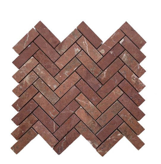 Rojo Alicante Herringbone Honed Marble Mosaic image