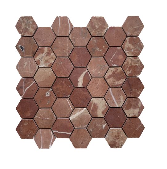 Rojo Alicante Large Hexagon Honed Marble Mosaic image