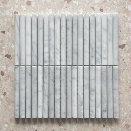 Carrara Honed Mini Flutes Mosaic image