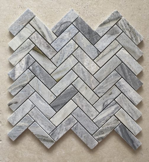 Nestos Blue Honed Herringbone Mosaic image