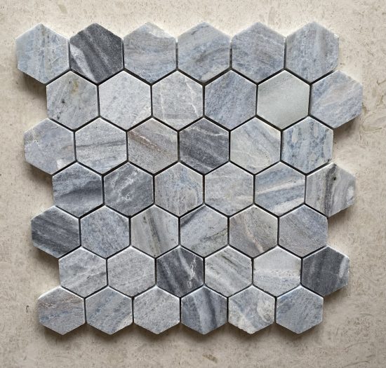 Nestos Blue Honed Hexagon Mosaic image