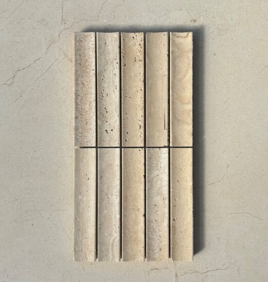 Cream Travertine Honed Concave Mosaic image